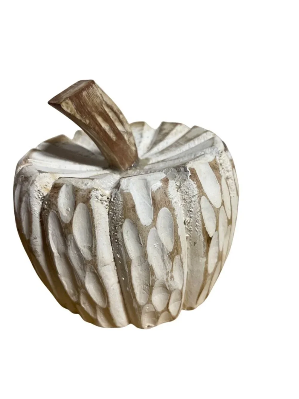 Carved Wood & Resin Pumpkin Decor Set Of 2 Rustic White & Green Gold Accents